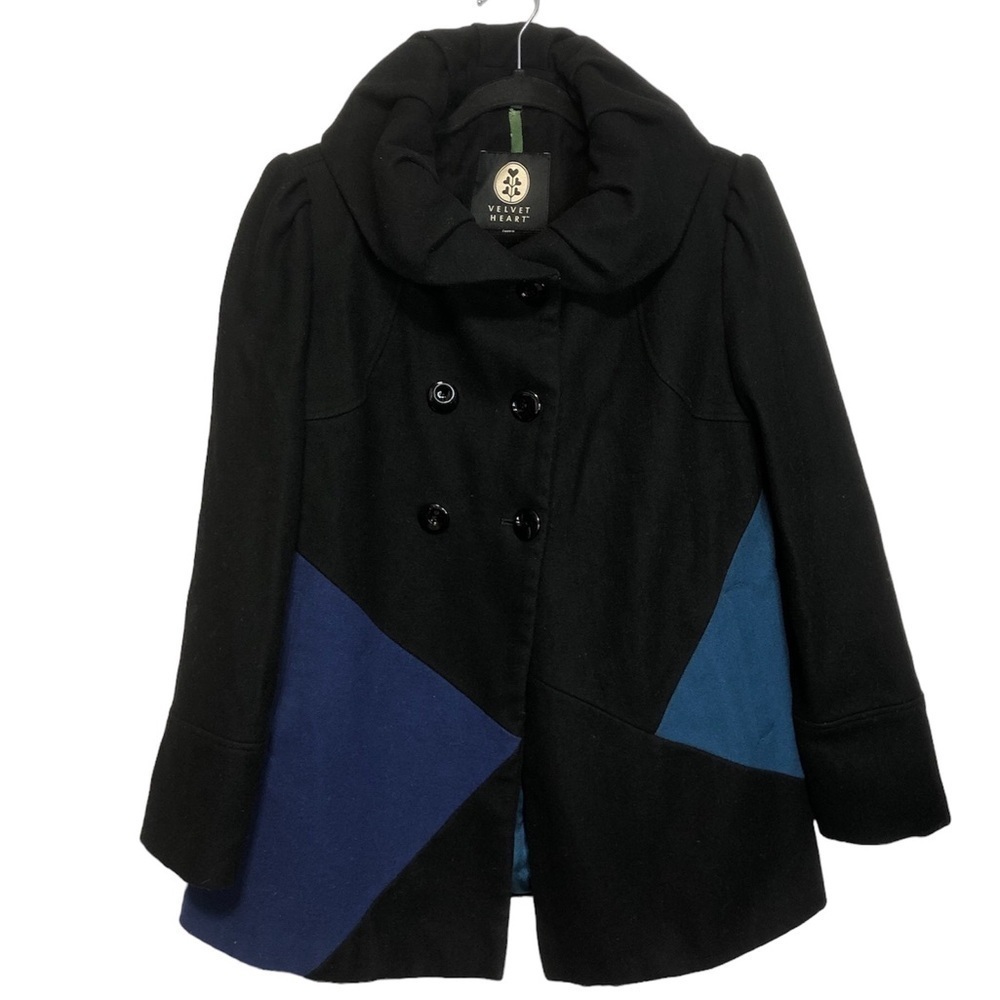 Velvet Heart Wool Blend Two Tone Double Breasted Peacoat, size M